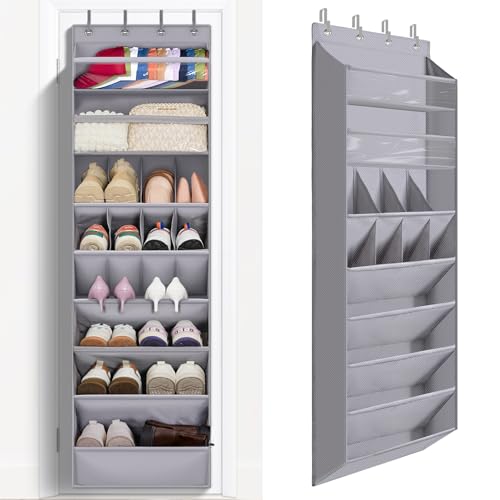 FENTEC 1 Pack Over The Door Shoe Organizer,68" Exlarge Deep Pockets Hanging Shoe Organizers, 8 Shelves Shoe Rack for Closet, Shoe Holder for Boots,Over Door Organizer in Home, RV, Dorm, Grey - color: GREY-(25+ Pairs), size: 1 Pack