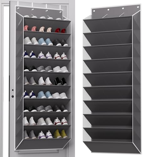 TAHAVICE 30 Pairs Over The Door Shoe Organizer, 10-Tier Hanging Shoe Rack with Deep Pocket for Closet, Extra Large Shoe Storage Holder for Sneakers, Boots, Heels(Grey) - color: A-grey