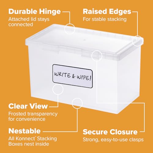 Bostitch Konnect Storage Containers with Lids, Office Organizer, Clear Plastic Box, Desk and Home Organizer, Labels, 4 Qt, 2 Pack