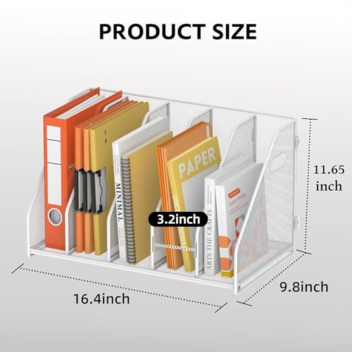 SUPEASY Binder Organizer, Magazine File Holder with 5 Vertical Compartments Rack, Metal Desk File Organizer & Binder Holders, Magazine Organizers for Office Desktop, Home, School,Classroom (White) - color: White, size: 5Rack