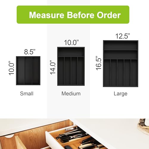 Unibambou Sliverware Organizer, Bamboo Kitchen Drawer Organizer, Flatware Organizer Tray Holder for Sliverware, Utensil & Cutlery (Black, 7 Slots) - color: Black, size: Large 12.5x16.5 Inch