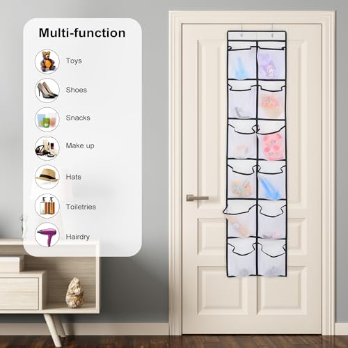 GOMAJI 12 Large Pockets Over Door Hanging Shoe Organizer, White - color: White
