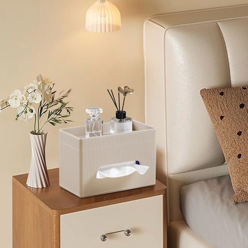 Tissue Box Cover Rectangle with Storage Tray, PU Leather Tissue Holder for Bathroom Vanity Countertop Night Stands Bedroom Office Desk, Stylish Rectangular Tissue Box Holder (Beige) - color: Beige
