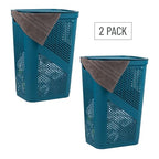 Mind Reader 60L Slim Laundry Hamper, Clothes Basket, Lid, Ventilated, Plastic, Set of 2, Blue - color: Blue, size: 2-Pack