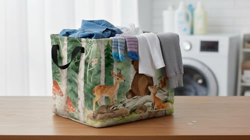 CLOCOR Rectangular Storage Basket,Collapsible Cute Pattern Storage Bin,Waterproof Books Box with Handles,Gift Basket(Forest Animals) - color: Forest Animals