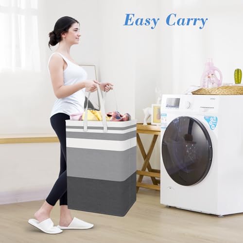 BlissTotes 3-Pack Laundry Basket, Freestanding＆Waterproof Laundry Hamper, Collapsible Tall Clothes Hamper with Easy Carry Handles for Clothes, Towels in the Family and Dorm,Gradient Grey,75L - color: Grey, size: 75L