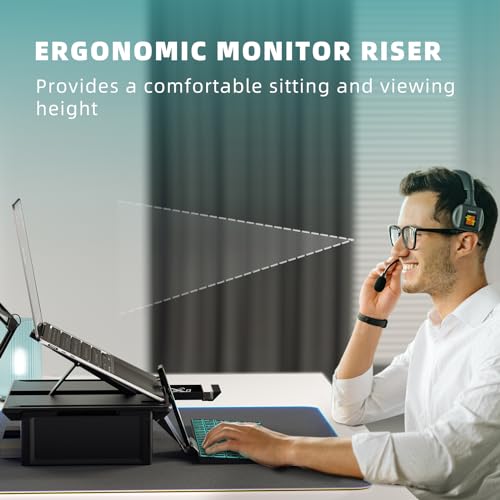 Heymaster Ergonomic Monitor Stand Riser, Laptop Stand Foldable Muti-Angle Adjustable Portable Foldable Stand with Heat-Vent Compatible with MacBook, Air, Pro, Surface Laptop (9-17 inches) (Black) - color: Black