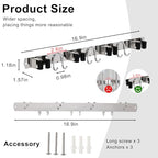 Mop Broom Holder Wall Mount, Silver Stainless Steel Tool Storage Organizer for Kitchen Garden Garage Laundry Room Bathroom and RV with 4 Slots 6 Hooks - color: Silver-1 Pack