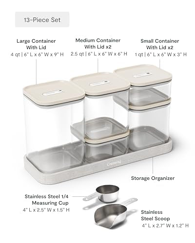 Caraway 13-Piece Glass Airtight Food Storage Containers with Lids – Non-Toxic, BPA-Free Kitchen Storage Containers – Stackable, Space-Saving Airtight Containers for Dry Goods and More - Cream - color: Cream, size: 13-Piece Set