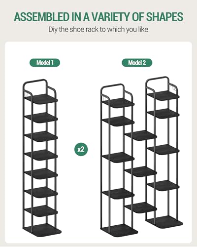 Hzuaneri 8 Tiers Vertical Shoe Rack, Narrow Shoe Tower, Tall Shoes Shelf with 2 Hooks, Adjustable Shelves, Corner Shoes Shelves for Small Spaces, Entryway, Living Room, Black SR04304B - color: Black, size: 8 Tier(11.8"D x 10.4"W x 53.2"H)