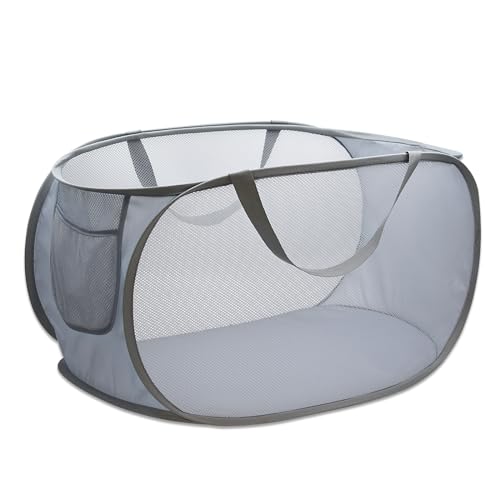 Pop Up Laundry Hamper,Collapsible Horizontal Baskets with Handles & Side Pocket,Foldable Sturdy mesh for Laundry Room,Bathroom,Kids Room,College Dorm or Travel (Grey) - color: Grey