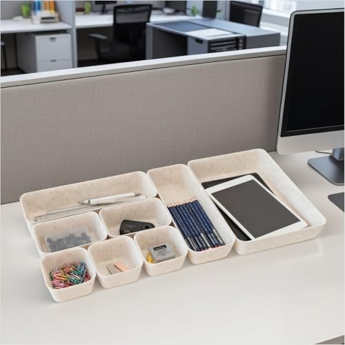 8-Piece Felt Drawer Organizer Set in 4-Sizes, Made from Eco-Friendly Material for Vanity, Makeup, Desk, Office, Kitchen, and Nightstand, Oatmeal - size: 8