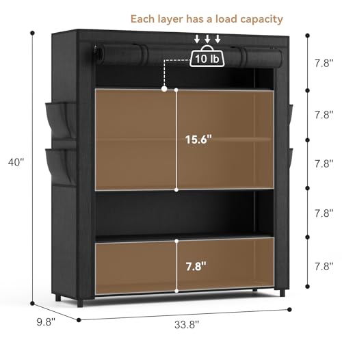 VILICK Shoe Rack with Cover, 5 Tier Shoe Organizer Storage for 20-24 Pair Shoes and Boots Large Shoe Storage Shelf Space Saving Vertical Shoe Rack for Closet, Front Door Entrance, Dorm, Garage - color: Black, size: 33.8"W-5 Tier