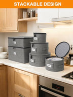 punemi 6-Piece Hard Shell China Storage Containers, Mug & Cup Organizer, Wine Glass Storage Boxes with Dividers & Carry Handles, Moving Boxes for Dinnerware, Glassware, and Stemware,Grey - style: StorageSet-China4pcs-Wine1pcs-Coffee1pcs