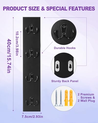 UCEC Vertical Key Holder Wall Mount – Solid Wood Key Rack with Hooks, Space-Saving Organizer for Entryway, Garage & RV – Easy Install, Wall Hooks for Hanging, Black - color: Black