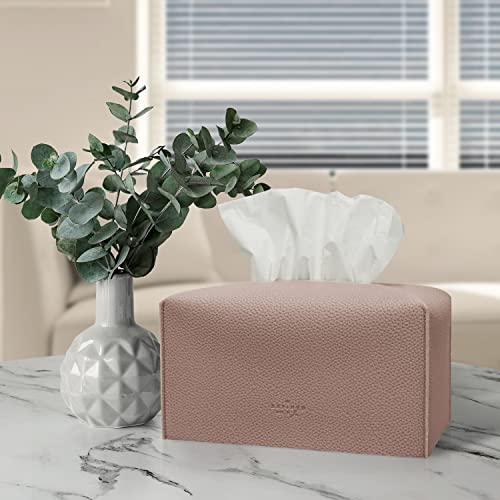Carrotez Tissue Box Cover, [Refined] Modern PU Leather Rectangular Tissue Box Holder - Decorative Holder/Organizer for Bathroom Vanity Countertop, Night Stands, Office Desk 9.5"X5"X5" - Rose Pink - color: Rose Pink, size: [Rectangular]