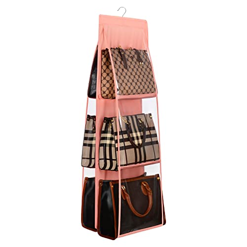 Lirex Medium and Large Handbag Hanging Purse Organizer for Closet, Handbag Storage Organizer Hanger Oxford Cloth Closet Organizer for Family Closet Bedroom, Foldable and Universal Fit, Light Pink - color: Light Pink