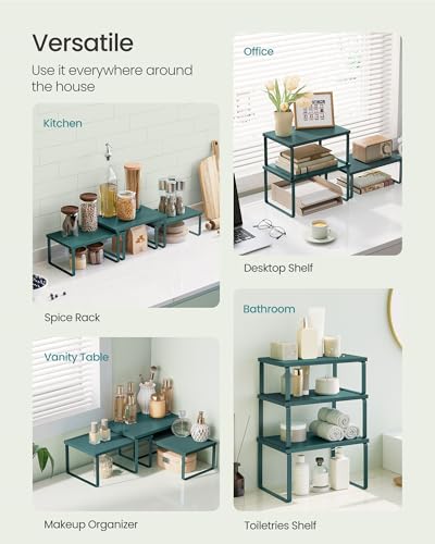 SONGMICS Cabinet Organizer Shelf, Set of 3 Kitchen Counter Shelves, Kitchen Storage, Spice Rack, Stackable, Expandable, Cascade Green UKCS220C01V1 - color: Cascade Green