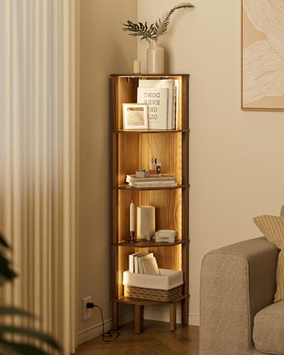 Corner Shelf Stand, 5 Tier Corner Bookshelf,Corner Furniture for Bedroom Display Corner Shelf for Small Space,Wood Shelves with Storage Rack for Living Room,Office,Walnut - color: Walnut