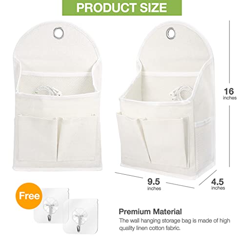 Ndeno 2 Pack Wall Hanging Organizer Bag with Pockets Fabric Storage Bag Basket Caddy Waterproof Over the Door Pouch Closet Shelves with Hook for Kitchen,Bedroom, Bathroom (White+White), (01)