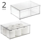 mDesign Plastic Stackable Bathroom Storage Organizer Bin Containers with Front Pull Drawer for Bathroom Countertop, Vanity, Closet Shelves - Holder for Accessories - Lumiere Collection, 2 Pack, Clear - size: 16 x 12 x 6 (Pack of 2)