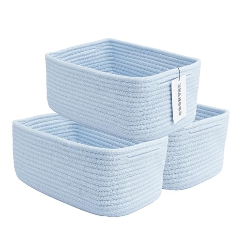 XUANGUO Small Woven Storage Baskets 12“X8”X5“ Decorative Rope Bins for Organizing Shelves, Closets, and Toys, Empty Gift Baskets, Cute Organizer Basket for Home and Office (blue, regular) - color: blue, size: regular