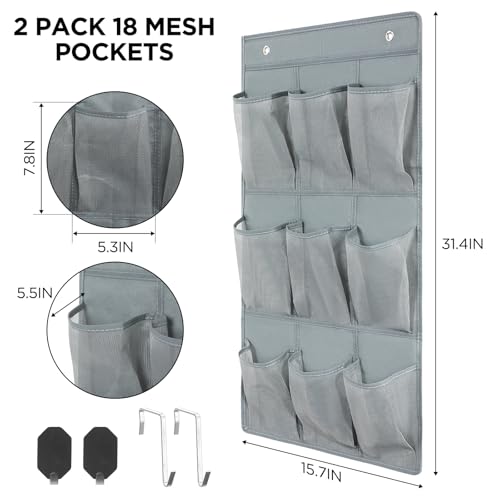 Dansydaisy 2 Pack 18 Pocket Wall Hanging Shoe Rack for Closet RV Shoe Storage with 8 Hooks over the Door Shoes Holder Organizer for Bathroom, RV, Pantry, Camping(Gray) - color: Grey