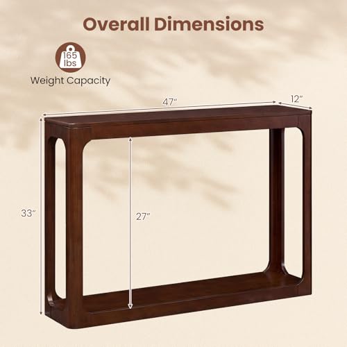 Giantex 47" Wood Console Table, 2-Tier Mid Century Modern Entryway Table w/Storage Shelf, Narrow Sofa Table w/Solid Rubber Wood Frame, Behind Couch Table for Hallway, Living Room, Foyer
