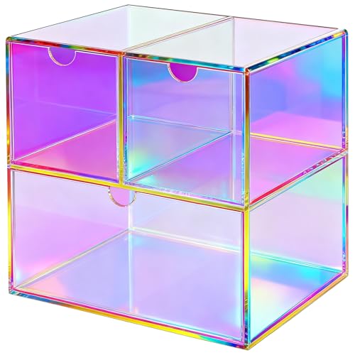 Gelite Desk Organizer with 3 Storage Drawers for Makeup Office Acrylic Desktop Drawer Organizer for Vanity Office Organization and Storage Box, Iridescent - color: Iridescent