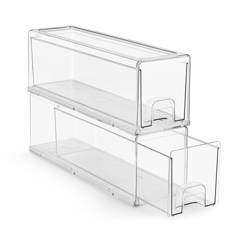 Sorbus Small Clear Stackable Storage Drawers – 2-Pack Plastic Organizer Bins with Handles – Stackable Pull-Out Storage Drawers for Closet, Pantry, Office, Bathroom, Craft, and Toy Organization - color: 2 Pack, size: Small