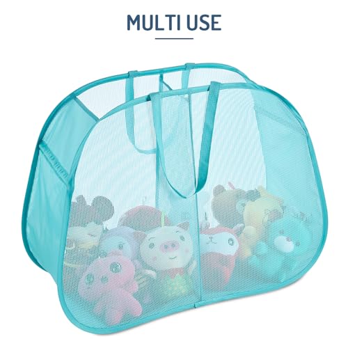 Seiritex Mesh Popup Laundry Hamper 2 Compartment, Collapsible Laundry Sorter Basket Foldable Hamper for Clothes, College Dorm, Travel (Turquoise Blue) - color: Turquoise 2-compartment