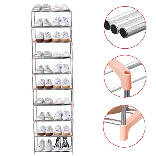 Jucaifu Stackable Small Shoe Rack, Entryway, Hallway and Closet Space Saving Storage and Organization (10-Tier, Pink) - color: Pink, size: 10-Tier