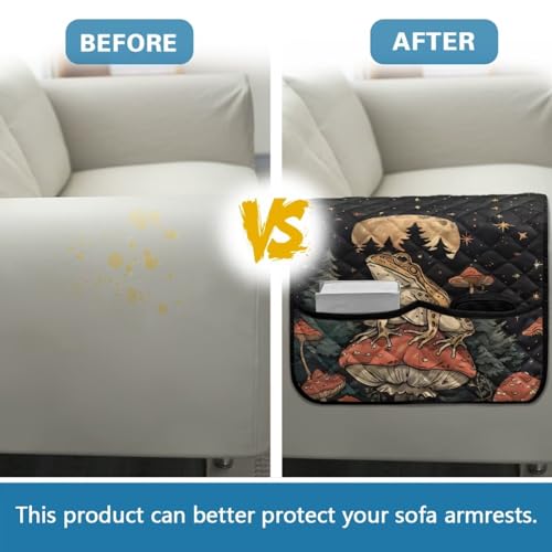 Frog Mushroom Star Print Armrest Covers for Sofa with Pockets Polyester Armchair Slipcover for Couch Easy to Clean Armrest Protectors Non-Slip Remote Controls Holder - color: Frog Mushroom Star