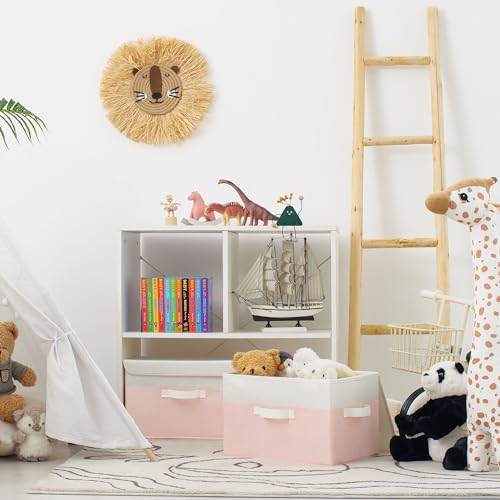 GRANNY SAYS Storage Baskets with Lids, Decorative Storage Boxes, Clothes Storage Bins for Closet, Foldable Storage Organizers, Pink, 2-Pack - color: White/Pink, size: Large-2 Pack