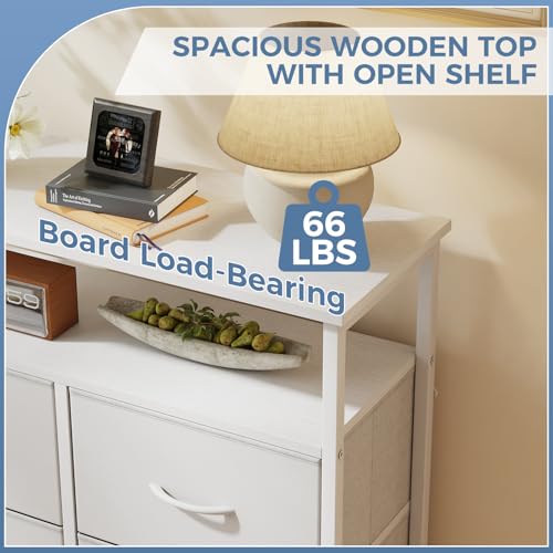 DUMOS Fabric Dresser for Bedroom with 8 Drawers, Tall 8-Drawer Chest of Drawers with Raised Shelf, Storage Tower with Fabric Bins for Closet Organization, Hallway Storage, Cream - color: Cream, size: 31.5"D x 45.9"W x 11.8"H (8 Drawers)