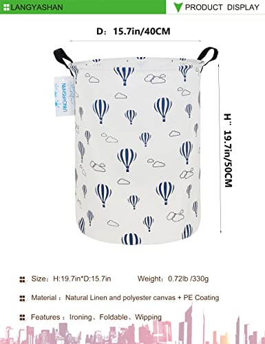 LANGYASHAN Laundry Basket Canvas Fabric Collapsible Organizer Basket for Storage Bin Toy Bins Gift Baskets Bedroom Clothes Children Nursery Hamper (Round Blue Balloon) - color: Blue Balloon