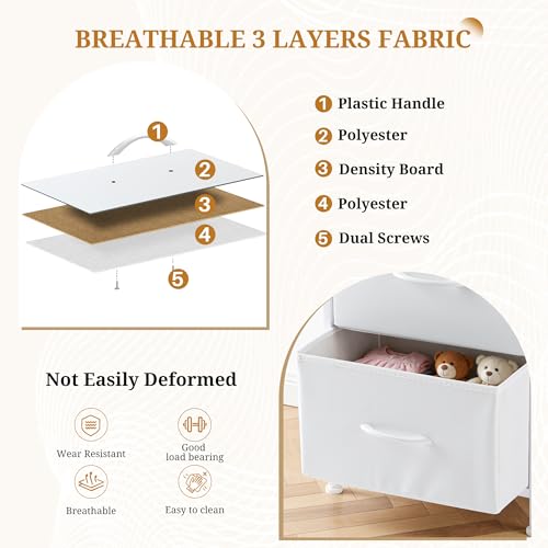 Nightstand, 2 Drawer Dresser Bedside Storage Furniture, Small Dresser with 2 Drawers, End Table with Fabric for Bedroom, Closet, Entryway, College Dorm, White