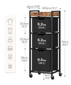 HOOBRO Vertical Laundry Hamper with Wheels, Slim 3 Section Laundry Sorter, Space Saving Rolling Laundry Cart with Removable Bags & Shelf, Laundry Basket for Bathroom, Bedroom, Rustic Brown