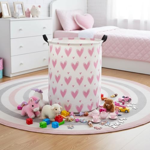 Baby Laundry Basket Baby Hamper for Nursery Girl Kids Butterfly Hamper Cute Kids Toys Storage Bin Organizer Butterfly Room Decor for Home(Pink Hearts) - color: Pink Hearts