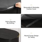 Oval Shoe Storage Bench with Padded Seat Cushion, 2-Tier Fluted Shoe Cabinet with Adjustable Shelves, Mid-Century Bench Compact for Entryway, Hallway, Closet, Front Accent, Foyer, Bedroom, Black