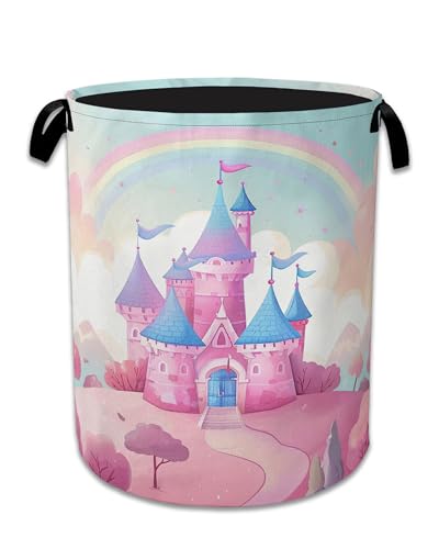 Pink Castle Large Storage Basket Collapsible Laundry Basket Oxford Storage Bin for Toy Bins Gift Baskets Bedroom Clothes Children Nursery Hamper 16" X 20.8" - color: Pink Castle