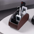BONNY DODO Remote Control Holders Organizer Box with 5 Compartment PU Leather Multi-functional Office Desk Storage Caddy Store (Brown) - color: Brown