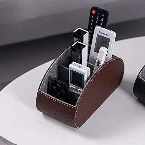 Remote Control Holders Organizer Box with 5 Compartment PU Leather Multi-functional Office Desk Storage Caddy Store Tv Remote for Media Player,Brush,Pencil,Glassees&Office Supplies (Dark Brown) - color: Dark Brown, size: M