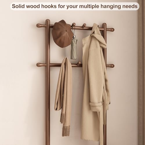 AQIMUELE Coat Rack with Shoe Storage, Narrow Wooden Hall Tree with Bench, 11 Hooks and 2-Tier Storage Shelves, 3-in-1, Entryway Bench with Coat Rack (23.6"-Walnut) - color: Walnut, size: 23.6"