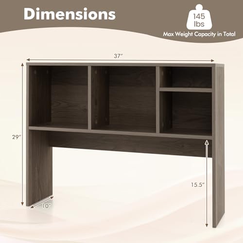 Tangkula Desktop Bookshelf, Countertop Storage Hutch with 4 Shelves for Computer Desk, Desktop 2-Tier Display Rack, Multipurpose Wood Desk Hutch Storage Organizer for Dorm Office Home - color: Grey, size: 4 Shelves