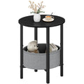 Vagusicc Round Side Table End Table with Storage Basket, Small Side Table Round Nightstand for Small Spaces, Tall Oval End Table with Steel Frame, Coffee Bedside Table for Living Room Bedroom, Black - color: Black
