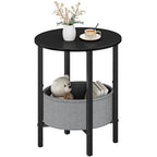 Vagusicc Round Side Table End Table with Storage Basket, Small Side Table Round Nightstand for Small Spaces, Tall Oval End Table with Steel Frame, Coffee Bedside Table for Living Room Bedroom, Black - color: Black