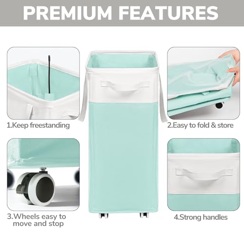 Goodpick Laundry Basket with Wheels, 75L Laundry Hamper with Wheels, Large Laundry Basket with Removable Wash Bag, Clothes Hamper for Laundry, Blue&White - color: Blue & White