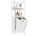 HITNET Bamboo Tilt Out Hamper, 10 Gal Bathroom Laundry Cabinet with Hidden Foldable Basket, Freestanding Clothes Storage Organizer with Storage Shelf, White - color: White
