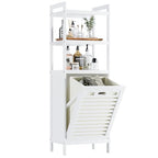HITNET Bamboo Tilt Out Hamper, 10 Gal Bathroom Laundry Cabinet with Hidden Foldable Basket, Freestanding Clothes Storage Organizer with Storage Shelf, White - color: White